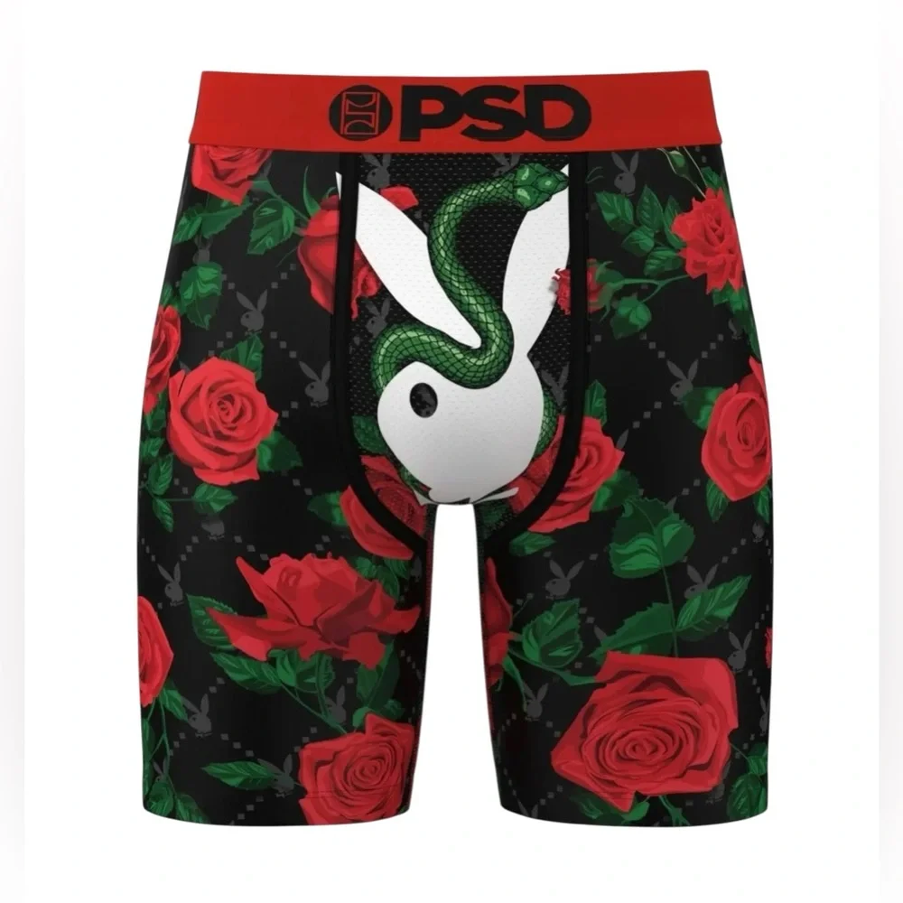 PSD x Playboy slither snake floral design boxer briefs black red size XXL NEW‎